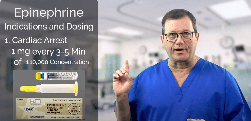1:10,0000 epinephrine concentration used in cardiac arrest.
