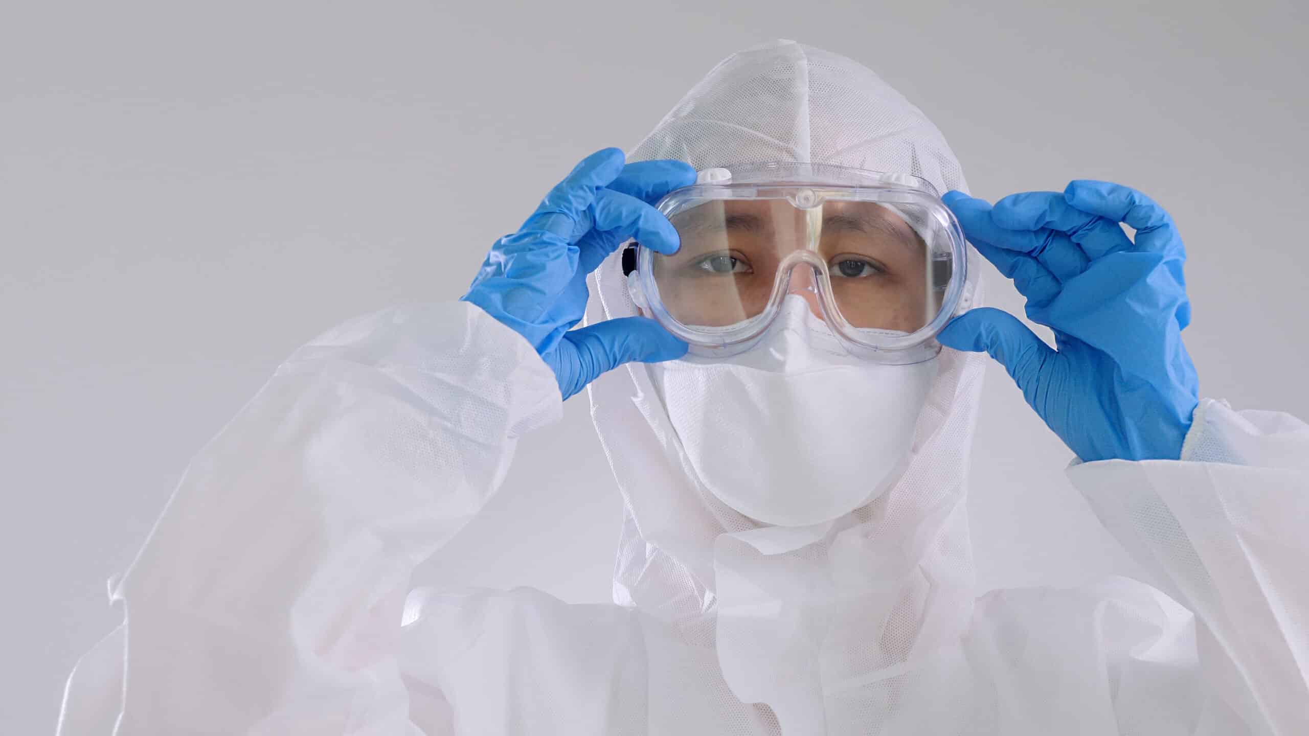 Goggles, mask, gloves, gown, and hood.