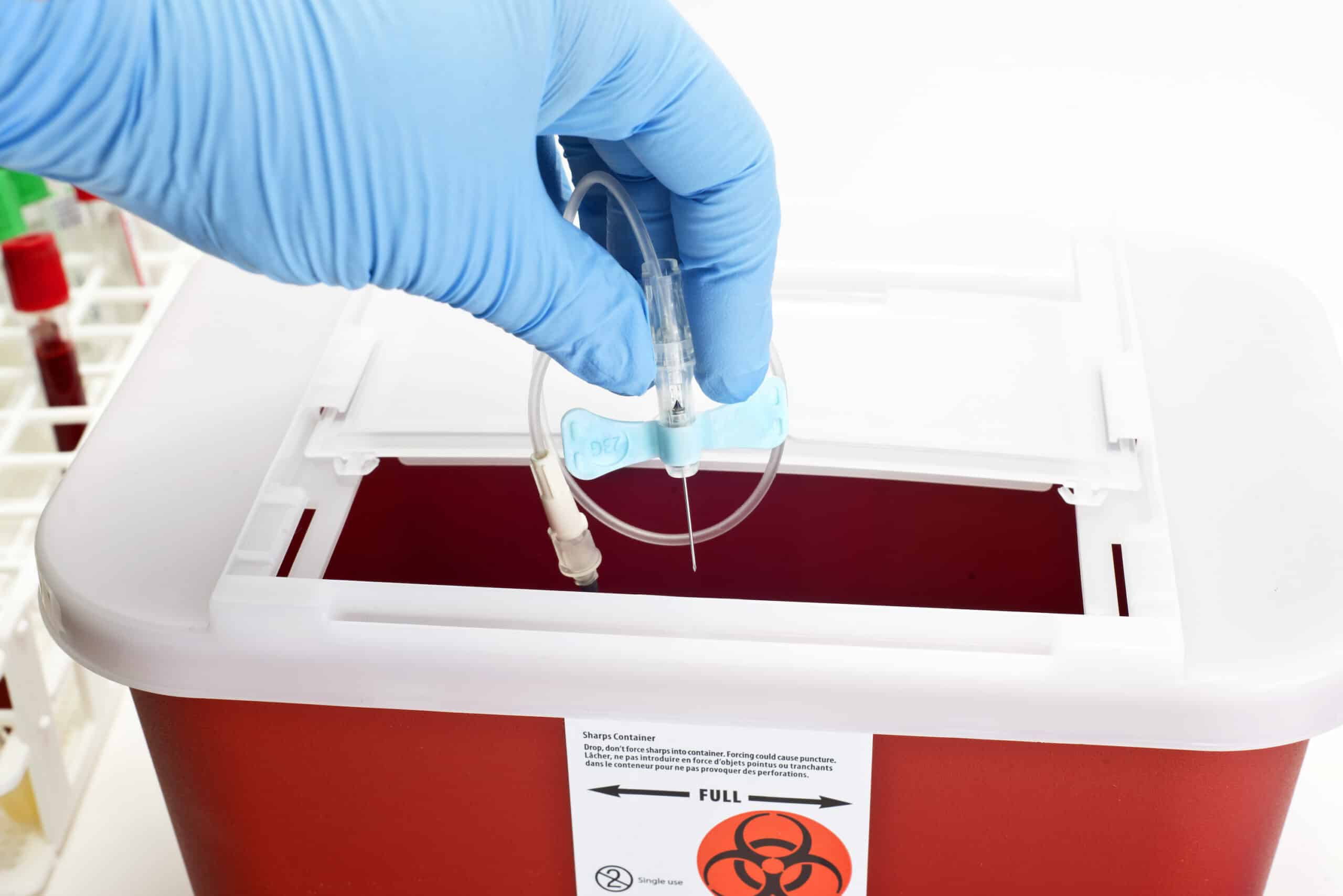 Disposal in sharps container.