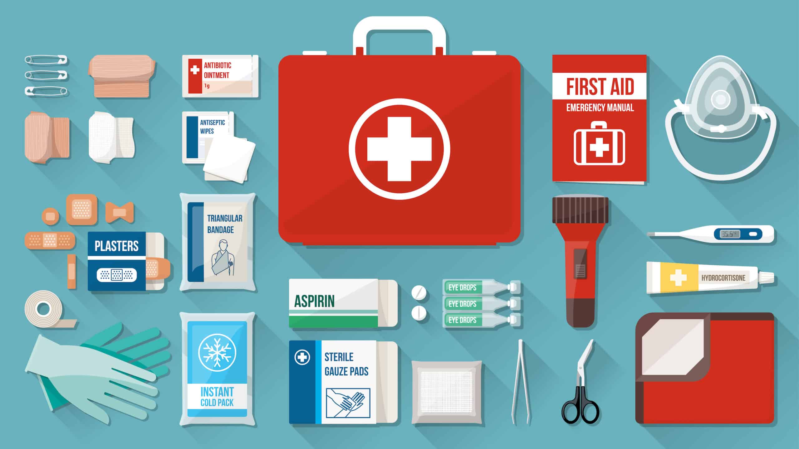 First aid kit components.