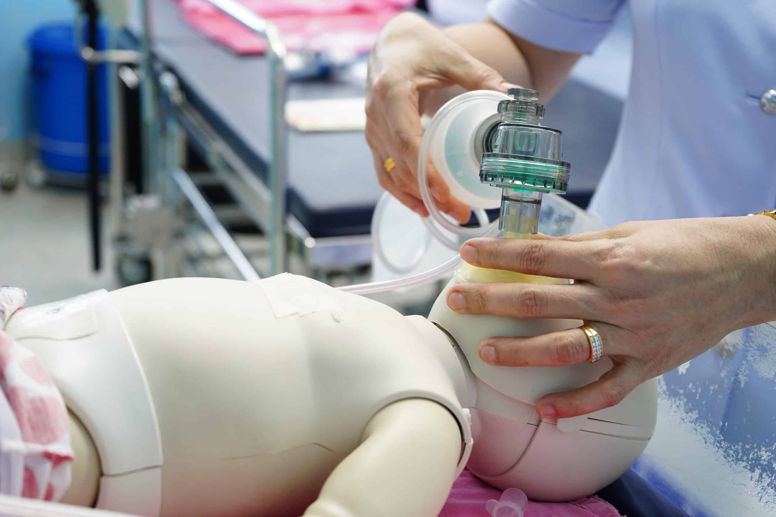 Example of positive pressure ventilation on a dummy.