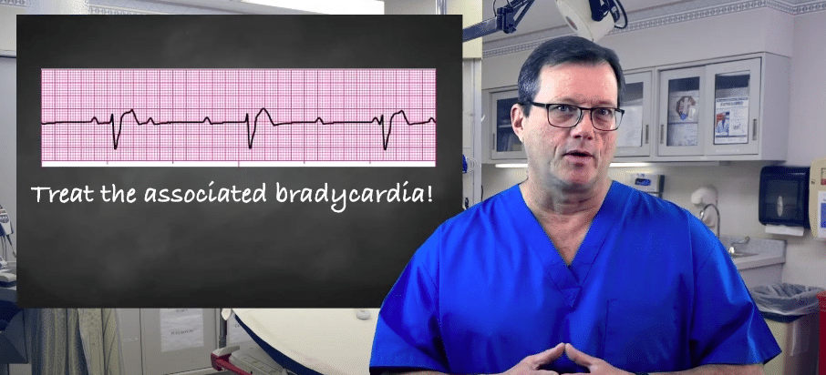 Treatment goal is to treat associated bradycardia.