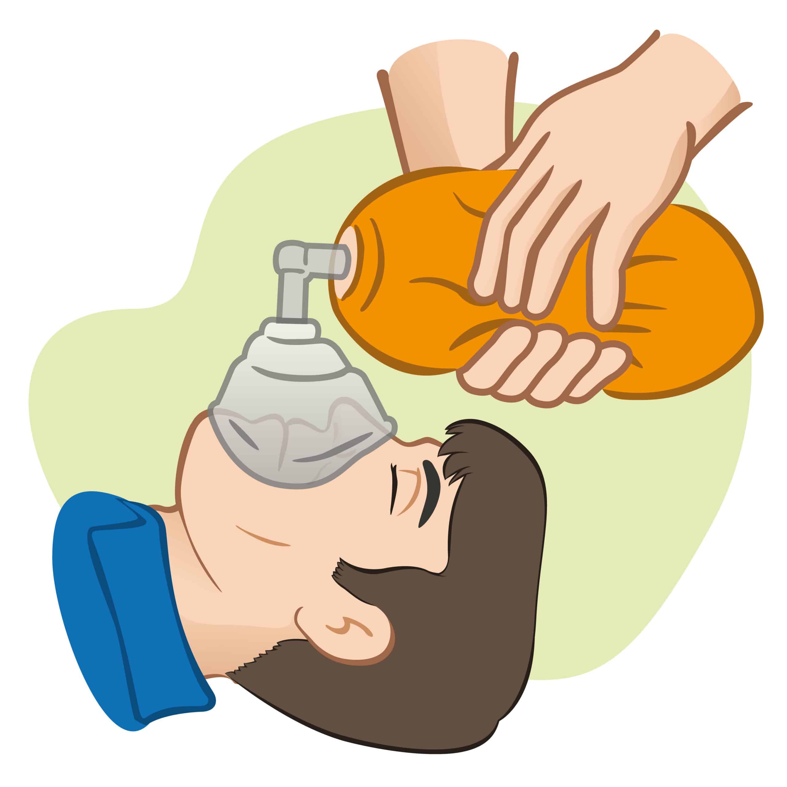 Bag-mask ventilation assisting a man breathe.