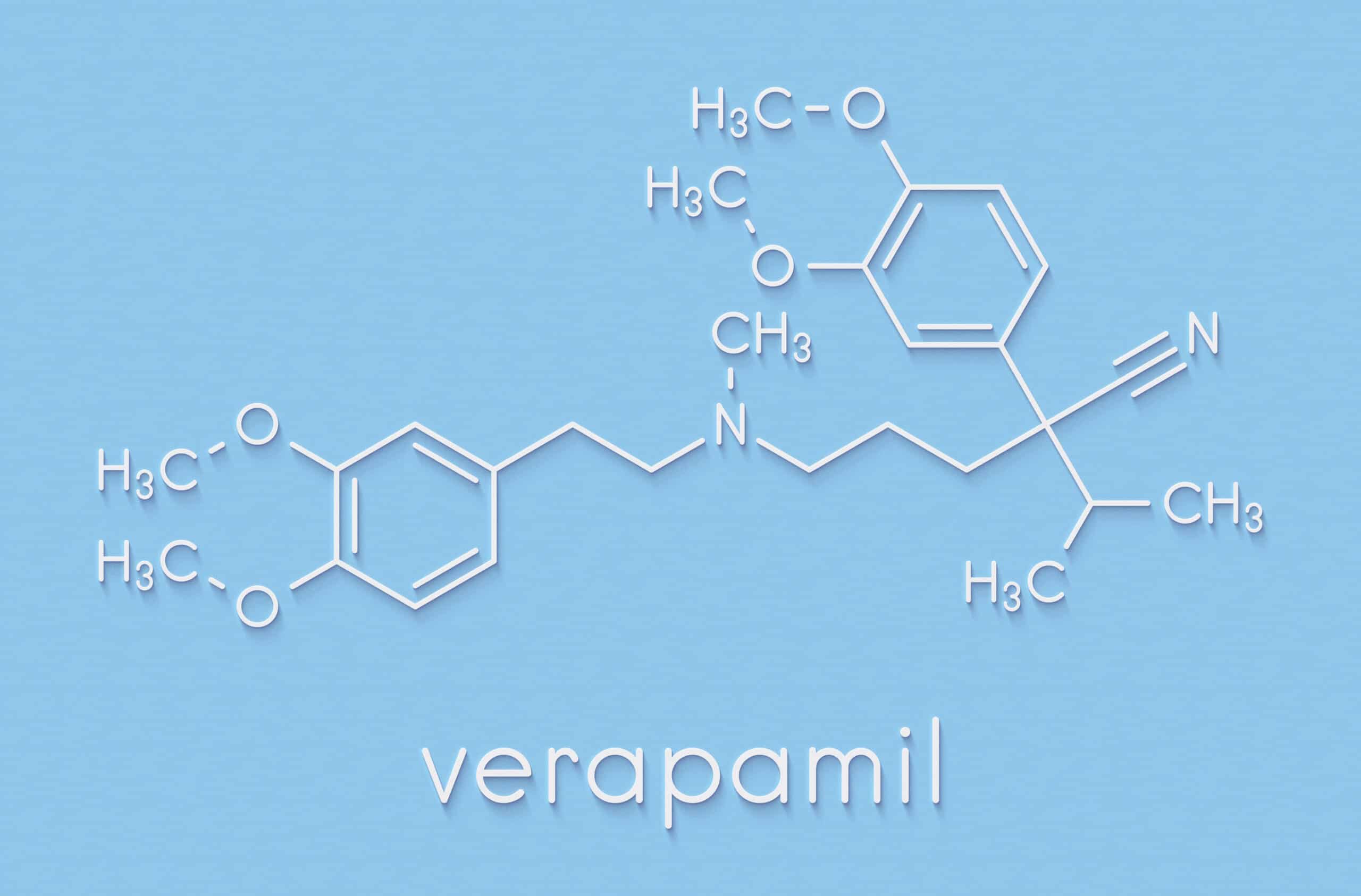 Chemical formulas for verapamil and diltiazem, calcium channel blockers.