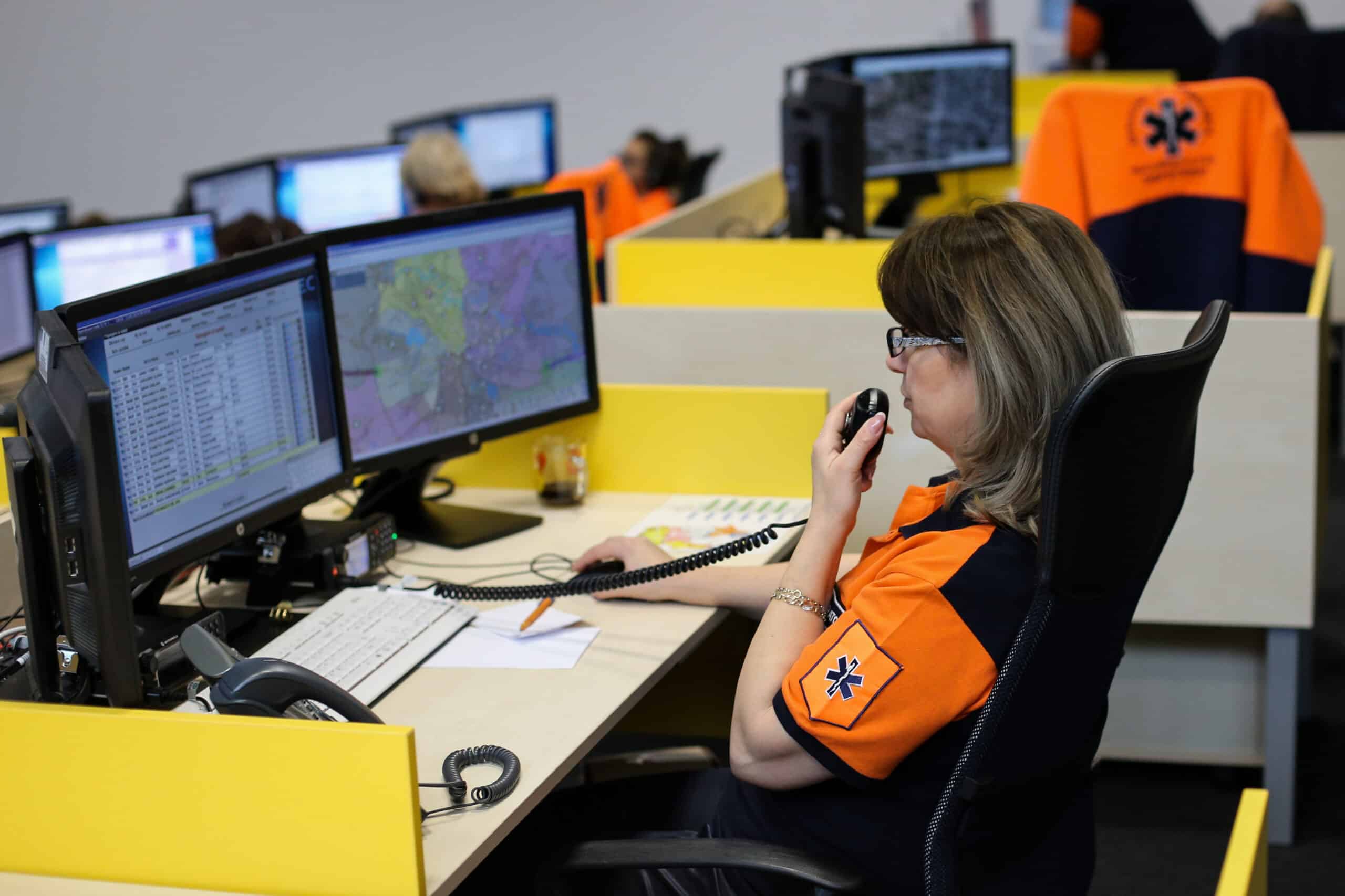 Dispatcher EMS Assist Lay Rescuers A dispatcher sending EMS to assist lay rescuers.