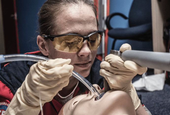 Proper oral intubation technique.