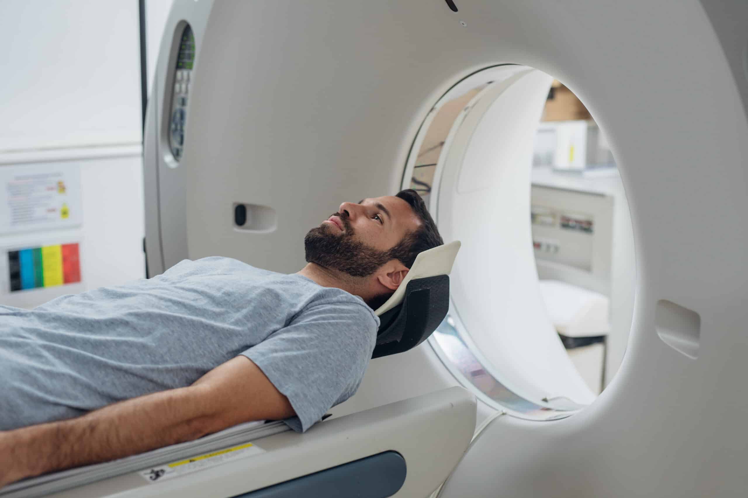 Patient undergoes CT scan to locate the stroke and determine if there’s intracranial bleeding.
