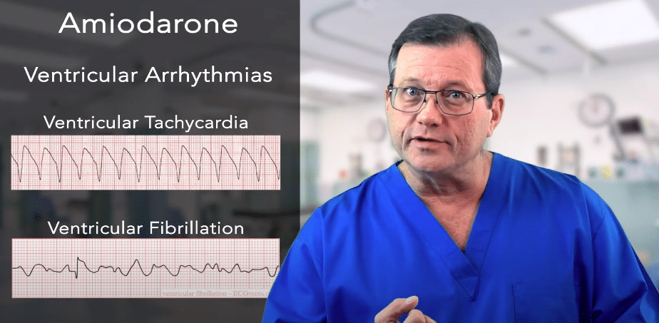Amiodarone treats ventricular arrhythmias.