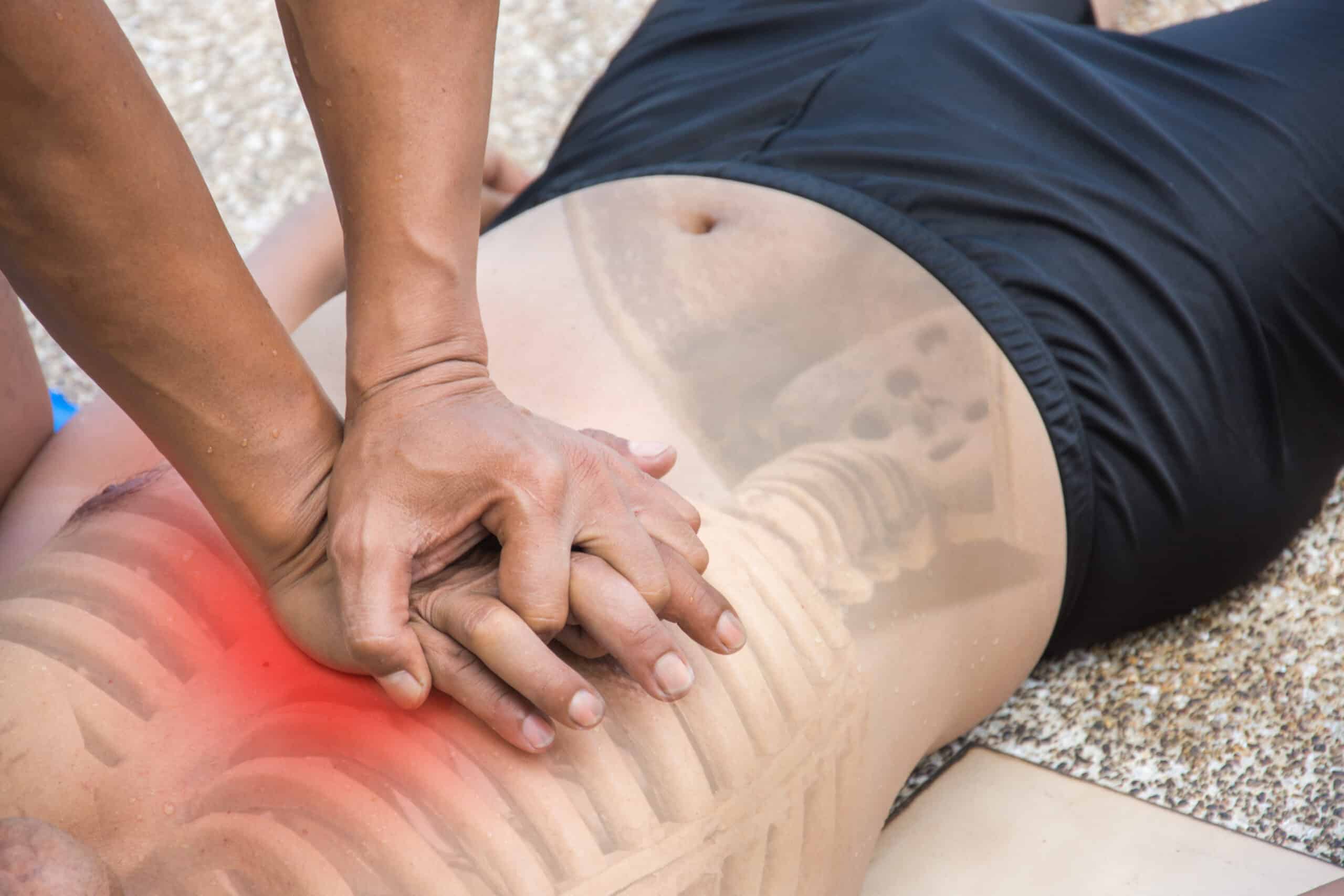 Positioning hands over the sternum.